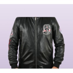 Johnny Lawrence Cobra Kai Black Bomber Jacket | Karate Kid Leather Bomber